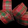 1 Pcs 1 1/2"W Plaid Wired Ribbon Red Green Gold Color 5 Yards, Ribbon for Gift Wrapping | #AA120RK view 1