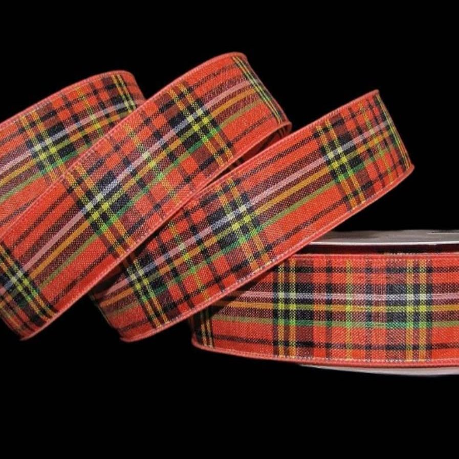 1 Pcs 1 1/2"W Plaid Wired Ribbon Orange Black Yellow Green White Color 5 Yards, Ribbon for Gift Wrapping | #AA120RK