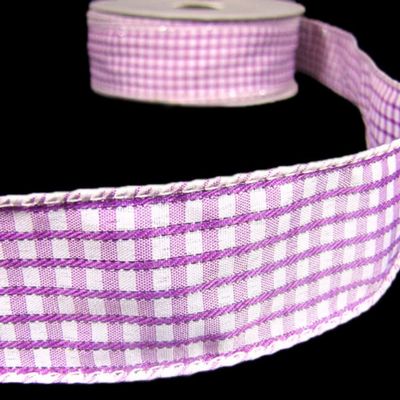 1 Pcs 1 1/2"W Gingham Plaid Wired Ribbon Purple Color 5 Yards, Ribbon for Gift Wrapping | #AA120RK