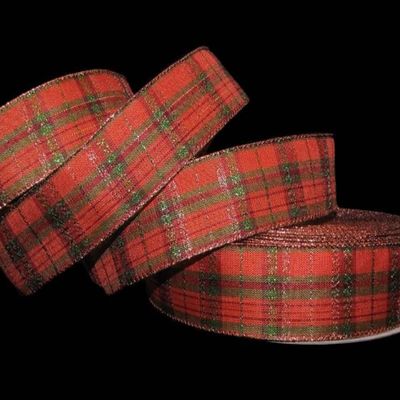 1 Pcs 1 1/2"W Plaid Wired Ribbon Orange Green Little Red Copper Color 5 Yards, Ribbon for Gift Wrapping | #AA120RK
