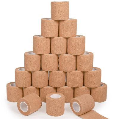24 Pack Self Adherent Cohesive Bandage Wrap, 2 x 5 Yards Stretch Non Woven Self Adhesive Tape - Skin Colour Athletic Elastic Bandage for First Aid Medical, Sports, Ankle, Wrist Sprains