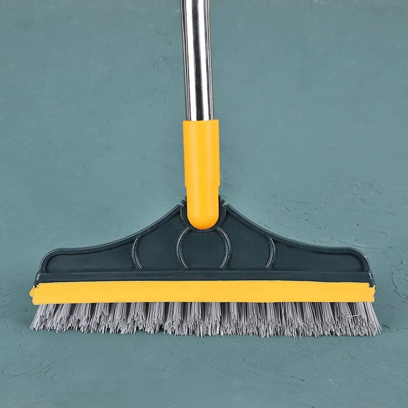 RANMO 2 in 1 Floor Scrub Brush, 2 in 1 Adjustable V-Shaped Cleaning Brush with Long Handle,for Cleaning Patio Bathroom Garage Kitchen Wall Deck Tub Tile,Yellow Green