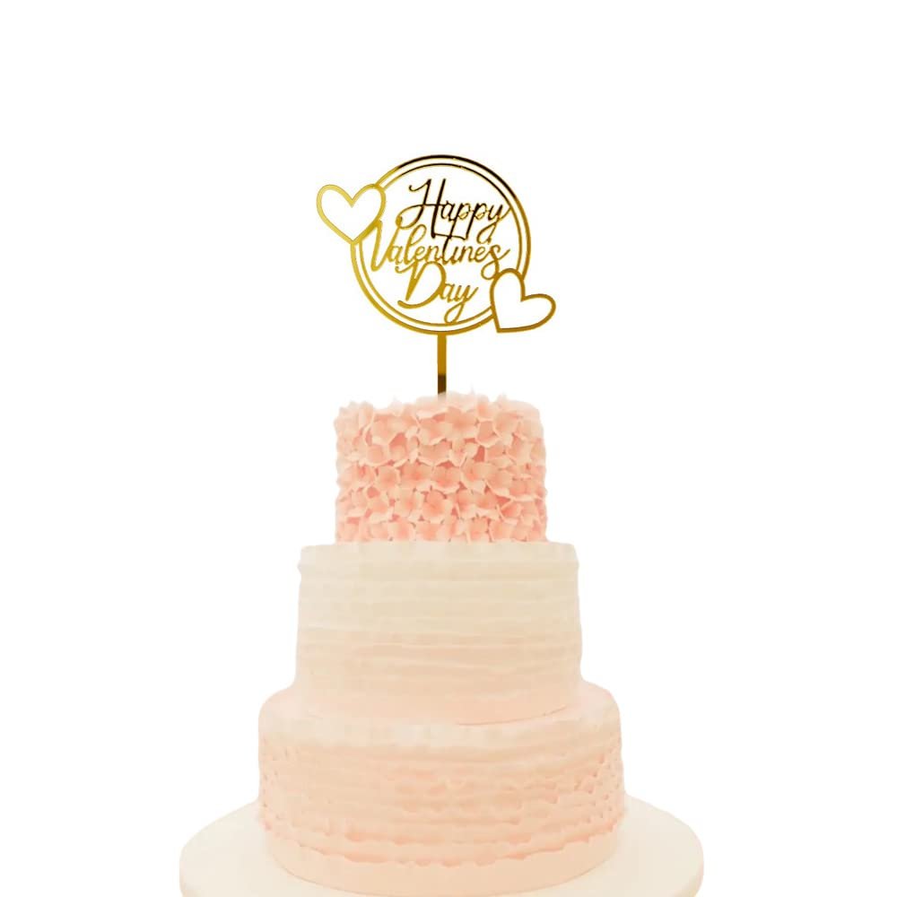 10 Pcs Happy Valentines Day Cake Topper Cupcake Acrylic Decorations Party Supplies For Sweet Valentine's Day Party Wedding Engagement Bridal Shower Birthday Party Decorations (Gold)