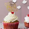 10 Pcs Happy Valentines Day Cake Topper Cupcake Acrylic Decorations Party Supplies For Sweet Valentine's Day Party Wedding Engagement Bridal Shower Birthday Party Decorations (Gold) view 2