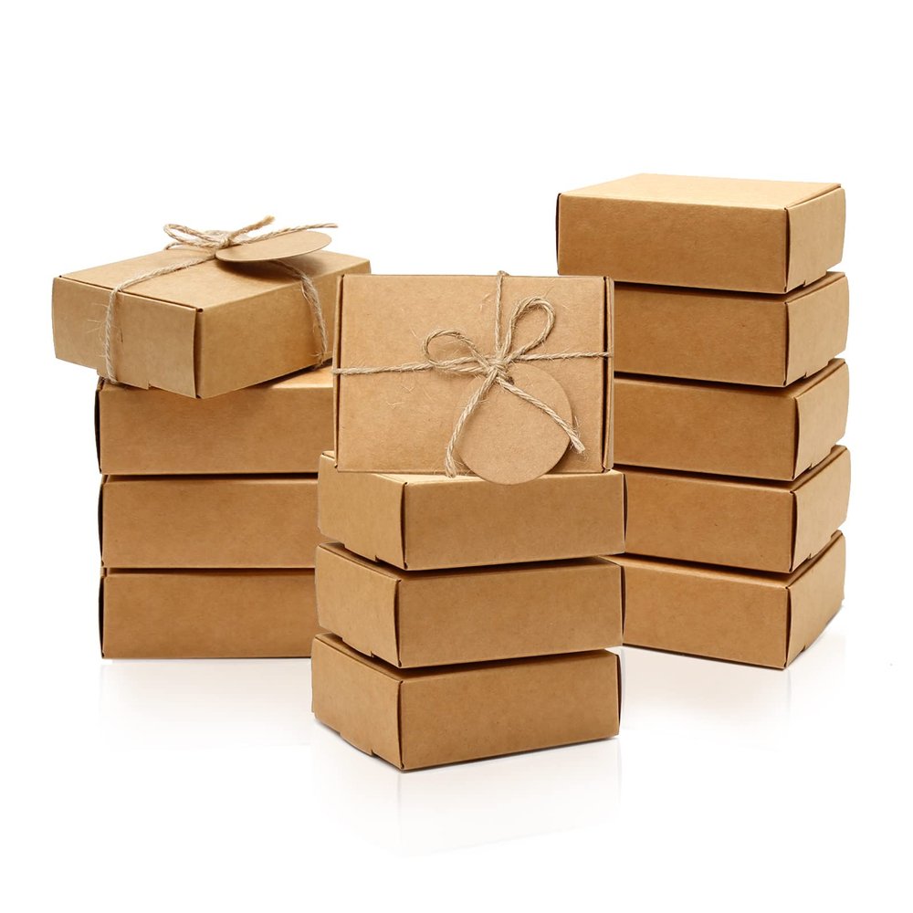 Anxingo 50 Pcs Kraft Soap Boxes Small Packaging Boxes for Homemade Soap, Gift Wrapping, Shipping, Party Favors (3.8 x 2.8 x 1.2 Inch)