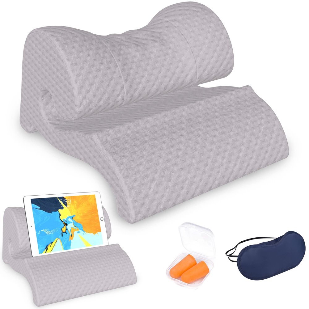 LOCYOP ipad Tablet Pillow Stand,Soft Bed Pillow Holder,Neck and Shoulder Relaxer,Cervical Traction Device for TMJ Pain Relief and Cervical Spine Alignment,Chiropractic Pillow Neck Stretcher