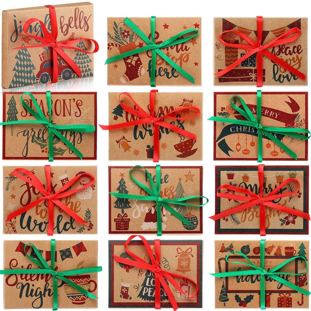Marspark 48 Pcs Christmas Gift Card Holder Boxes with Ribbon Money Cash Envelopes Card Box for Xmas Party Present Wrap Decor(Simple Style)