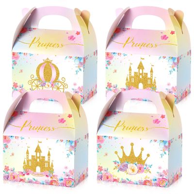 Nezyo Princess and Prince Treat Boxes - Pink & Blue Crown Cardboard Goodie Boxes for Birthday Party Favors(24 Pcs,Princess)
