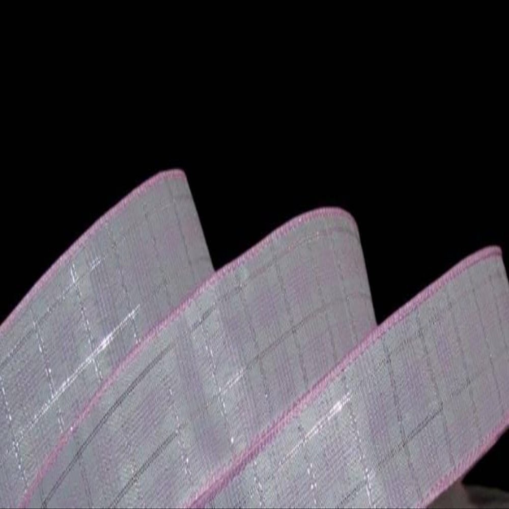 1 Pcs 1 1/2"W Plaid Wired Ribbon Pink White Silver Color 5 Yards, Ribbon for Gift Wrapping | #AA120RK