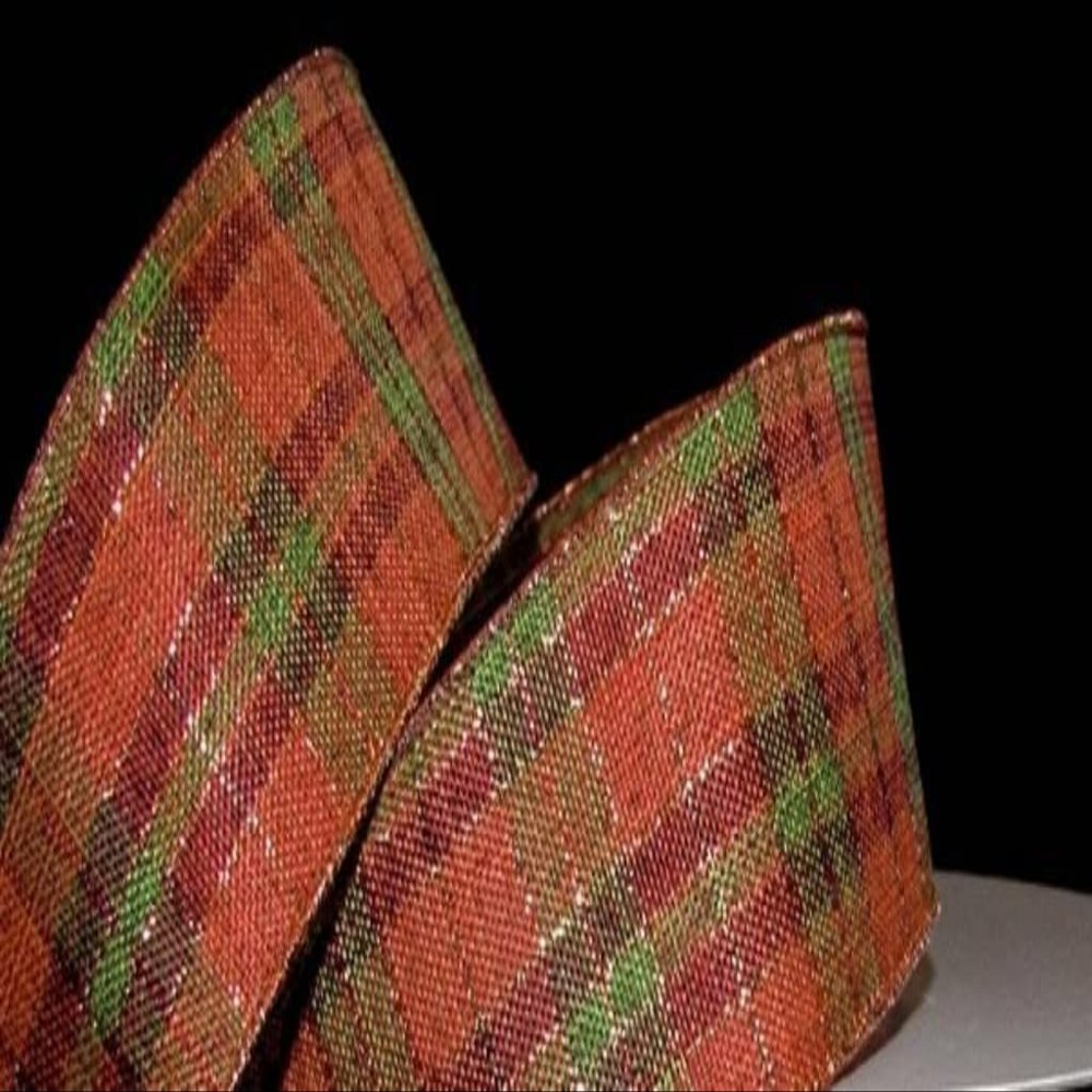 1 Pcs 2 1/2"W Plaid Wired Ribbon Orange Red Green Gold Color 5 Yards, Ribbon for Gift Wrapping | #AA120RK