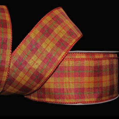 1 Pcs 1 1/2"W Plaid Wired Ribbon Yellow Orange Red Green Color 5 Yards, Ribbon for Gift Wrapping | #AA120RK