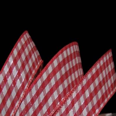 1 Pcs 1 1/2"W Large Check Gingham Plaid Wired Ribbon Red White Silver Color 5 Yards, Ribbon for Gift Wrapping | #AA120RK