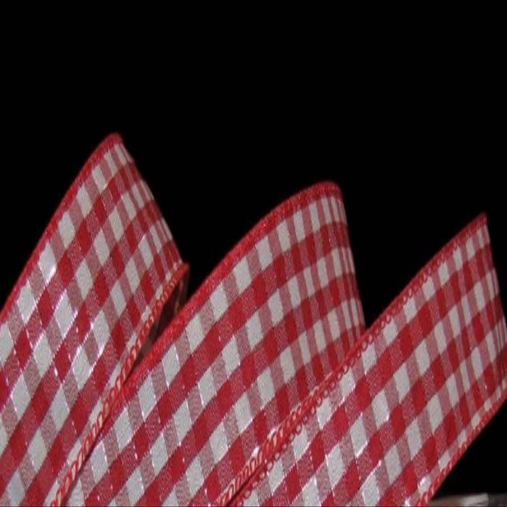 1 Pcs 1 1/2"W Large Check Gingham Plaid Wired Ribbon Red White Silver Color 5 Yards, Ribbon for Gift Wrapping | #AA120RK