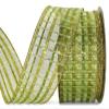 1 Pcs 2 1/2"W Plaid Sheer Wired Ribbon Green Glitter Color 5 Yards, Ribbon for Gift Wrapping | #AA120RK view 1