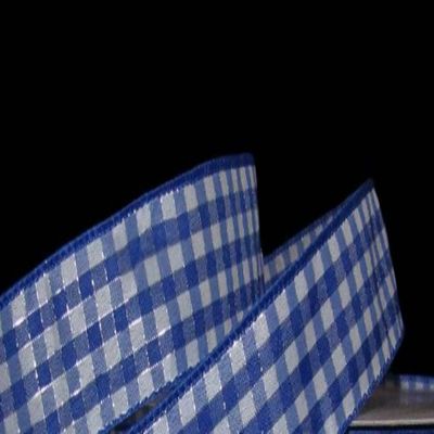 1 Pcs 1 1/2"W Gingham Plaid Wired Ribbon Royal Blue White Silver Color 5 Yards, Ribbon for Gift Wrapping | #AA120RK