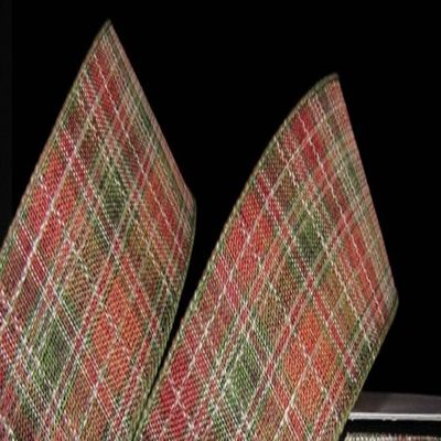 1 Pcs 2 1/2"W Plaid Wired Ribbon Green Orange Color 5 Yards, Ribbon for Gift Wrapping | #AA120RK