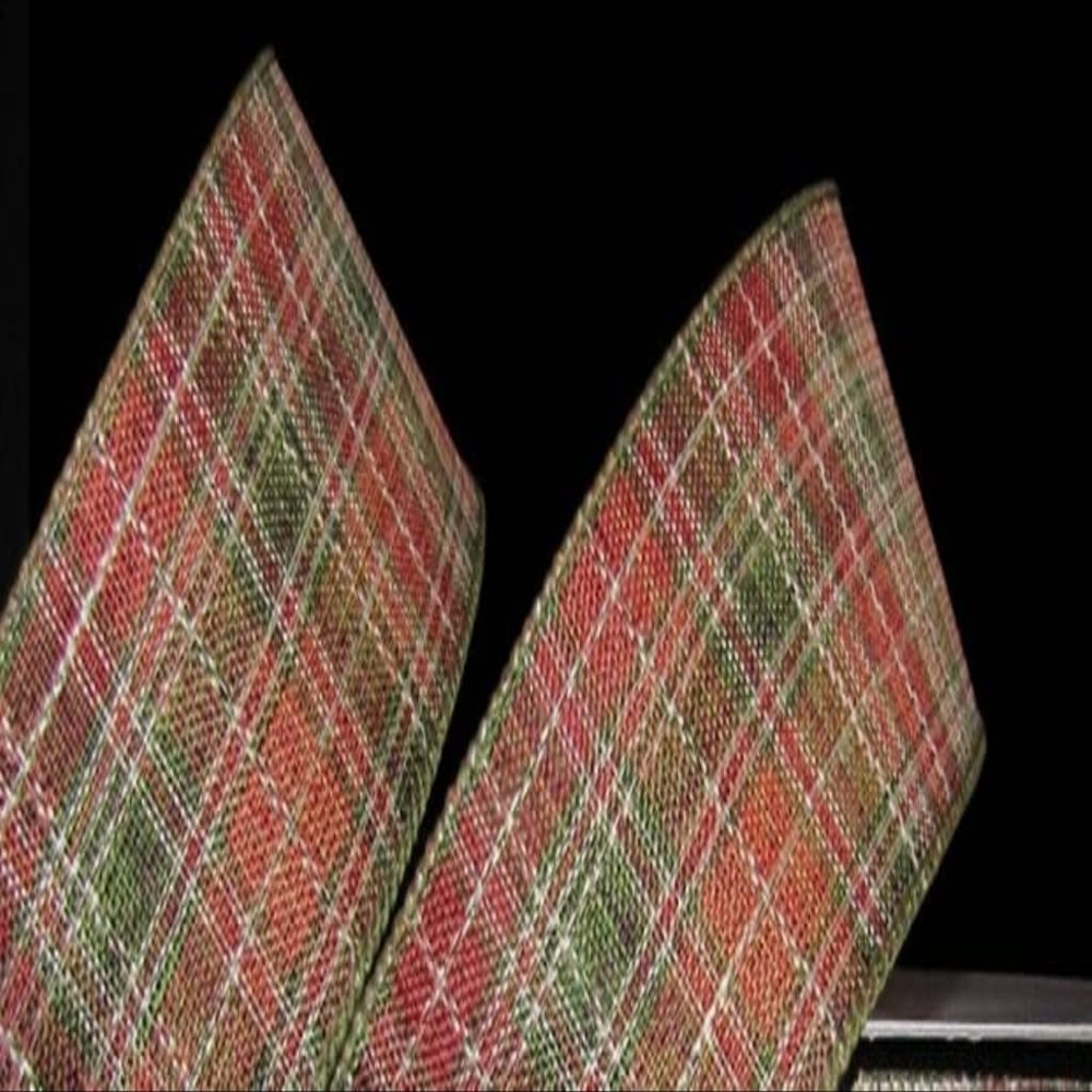 1 Pcs 2 1/2"W Plaid Wired Ribbon Green Orange Color 5 Yards, Ribbon for Gift Wrapping | #AA120RK