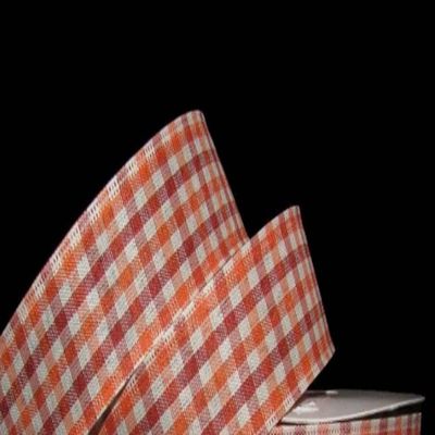 1 Pcs 1 1/2"W Gingham Wired Ribbon Orange Red Ivory Color 10 Yards, Ribbon for Gift Wrapping | #AA120RK