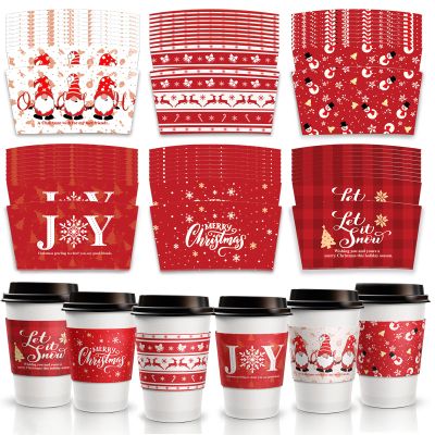 Patelai Christmas Coffee Tea Cup Sleeves Double-layer Paper Sleeves Fit 12 and 16oz Paper Cup Disposable Cup Paper for Hot Chocolate Coffee Tea or Cold Beverage (Stylish Style, 60 Pieces)