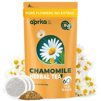 100% Pure Chamomile Tea - Only Flowers without Stems, Chamomile Tea Bags Caffeine Free, 60 count, Calming Tea Te De Manzanilla by Aprika Life