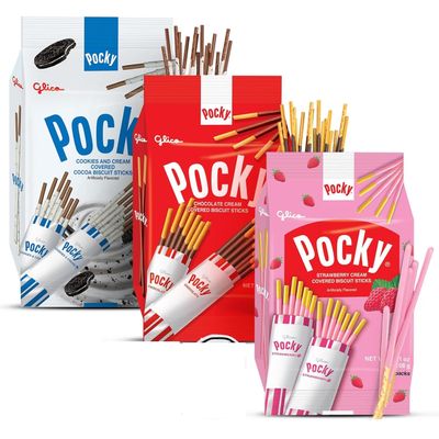 Pocky Sticks Japanese Snacks Pocky Variety Pack of 3 Asian Snacks - Poky Stix Strawberry, Chocolate, Cookies, and Cream Asian Candy by Grateful Grocer, 3 Piece Set, 1.0 Count, 108.0 grams