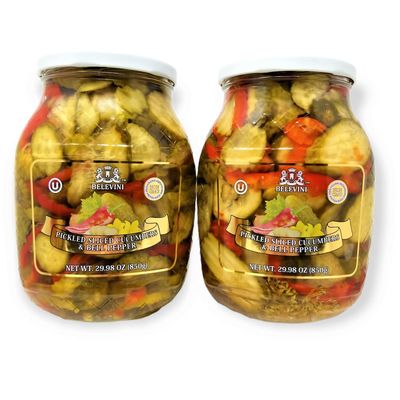 Belevini Tasty Pickled Sliced Cucumbers & Bell Pepper 29.98 Oz, Vegan, Non-GMO, Gluten-Free and Kosher Pack of 2, 1.0 Count