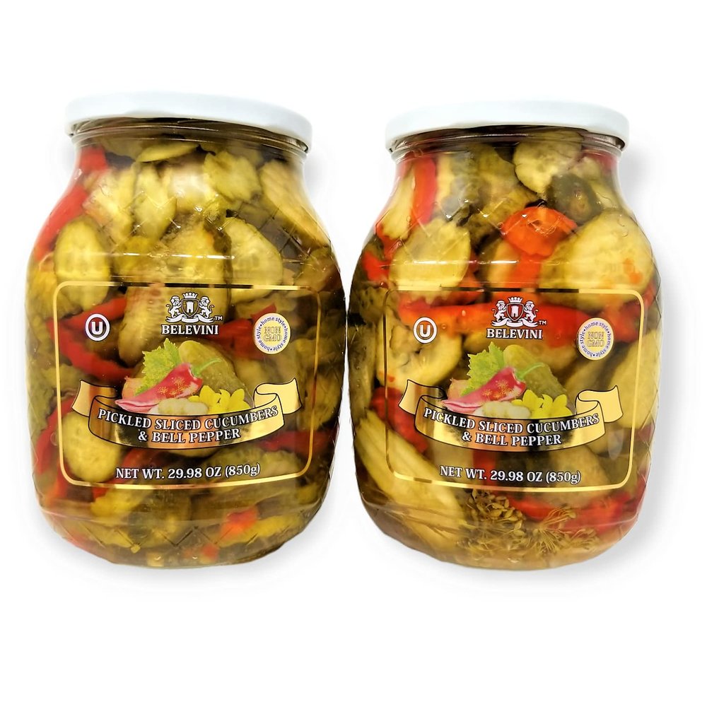 Belevini Tasty Pickled Sliced Cucumbers & Bell Pepper 29.98 Oz, Vegan, Non-GMO, Gluten-Free and Kosher Pack of 2, 1.0 Count
