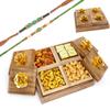 Ghasitaram Gifts Rakhi Gifts for Brothers Wooden 4 Assorted Dryfruits Box with 2 Green Beads Rakhis view 1