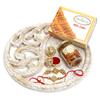 Ghasitaram Gifts Rakhi Gifts for Brothers White Wooden Thali with Mix Dryfruits, Milk Cake and Bhaiya Bhabhi Rakhis view 1