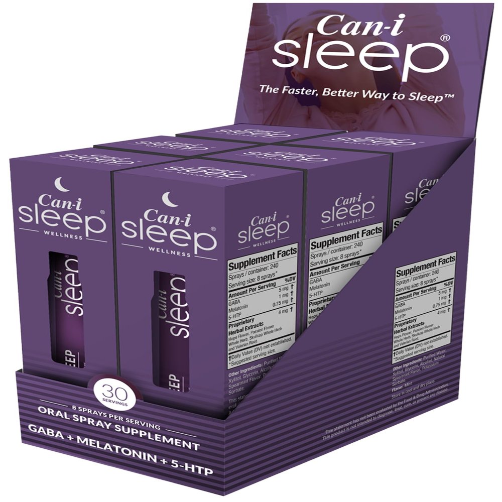 Cani Brands Feel Amazing Fastest Sleep Spray Working in 10 mins, Best Sleep Aid for Adults, Relaxium Through The Night with Can-i Sleep All Natural Sleep Vitamins Six Pack - 180 Servings