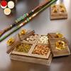 Ghasitaram Gifts Rakhi Gifts for Brothers Wooden 4 Dryfruits Box with 2 Green Beads Rakhis view 1