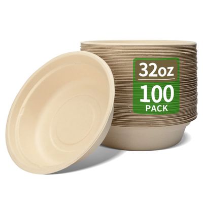 bloomoon 100 Pack 32 oz Large Round Paper Bowls for Salad, Pasta, Burrito, Lunch and Snack, Heavy Duty 32 oz Disposable Bowls for Party and Catering