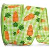 1 Pcs 1 1/2"W Spool Gingham Wired Ribbon Bunny Carrots Green White Color 10 Yards, Ribbon for Gift Wrapping | #AA120RK view 1