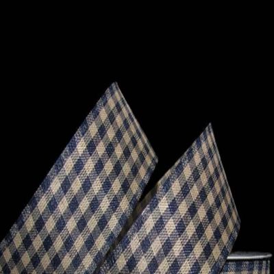 1 Pcs 1 1/2"W Spool Gingham Wired Ribbon Navy Blue Beige Color 10 Yards, Ribbon for Gift Wrapping | #AA120RK