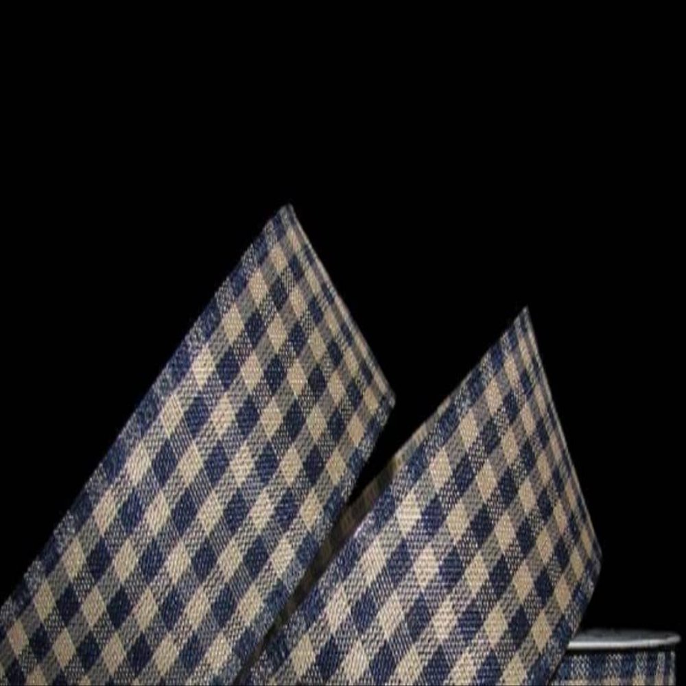 1 Pcs 1 1/2"W Spool Gingham Wired Ribbon Navy Blue Beige Color 10 Yards, Ribbon for Gift Wrapping | #AA120RK
