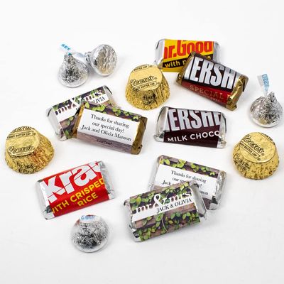 200pcs Personalized Wedding Candy Kit, Party Favors for Guests, Candy Buffet Supplies (Custom Miniatures, Kisses, Peanut Butter Cups) - Rustic Mr. & Mrs.
