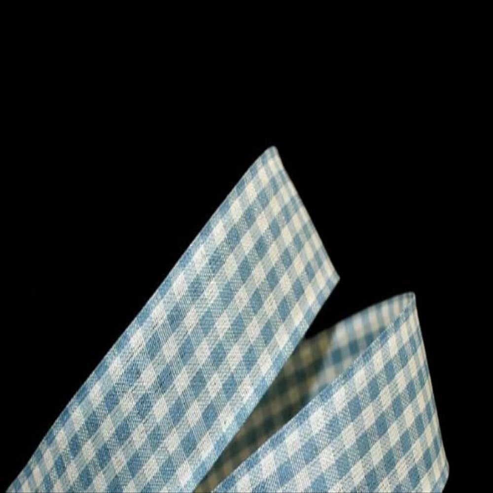 1 Pcs 1 1/2"W Spool Gingham Wired Ribbon Blue Ivory Color 10 Yards, Ribbon for Gift Wrapping | #AA120RK