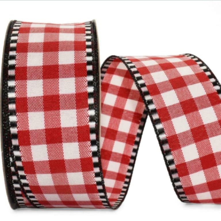 1 Pcs 1 1/2"W Spool Gingham Wired Ribbon Red Black White Color 10 Yards, Ribbon for Gift Wrapping | #AA120RK