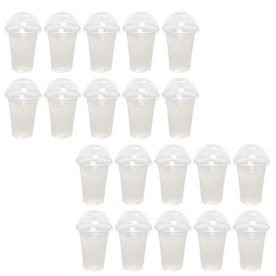 Hemoton 30sets Transparent Disposable Juice Cups Dome Lids Bubble Tea Beverage Cups for Cold Drinks for Parties and Events