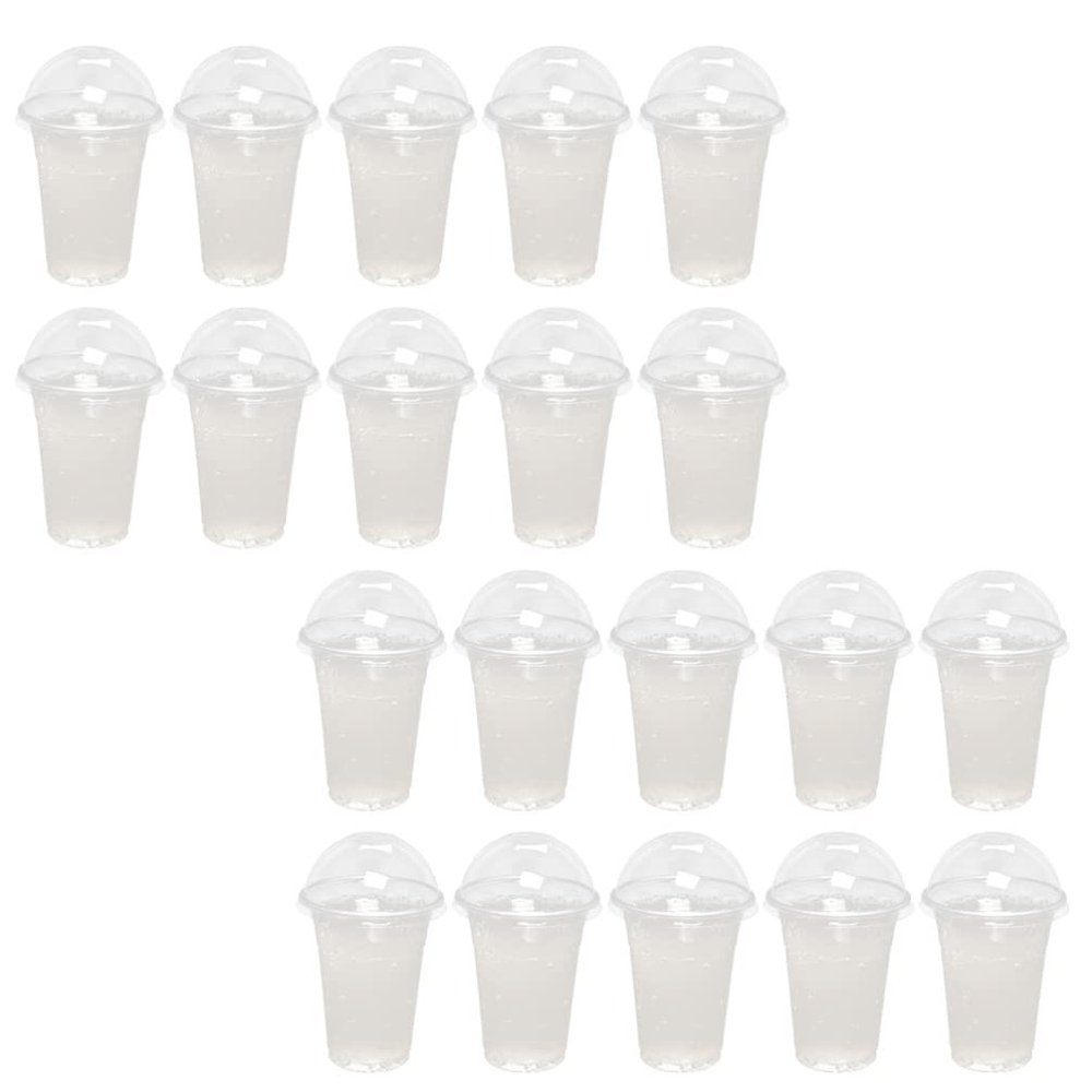 Hemoton 30sets Transparent Disposable Juice Cups Dome Lids Bubble Tea Beverage Cups for Cold Drinks for Parties and Events