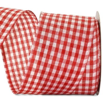 1 Pcs 2 1/2"W Spool Gingham Wired Ribbon Red White Color 10 Yards, Ribbon for Gift Wrapping | #AA120RK