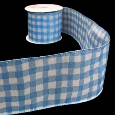 1 Pcs 2 1/2"W Spool Gingham Sheer Wired Ribbon Blue White Color 10 Yards, Ribbon for Gift Wrapping | #AA120RK