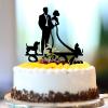Bride And Groom Cake Toppers With Dog Cat Mr & Mrs Cake Toppers Silhouette Retro Personalized Couple Names Wedding Est Date For Wedding Engagement Party Decorations Bridal Shower Gifts Acrylic Black view 2