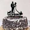 Bride And Groom Cake Toppers With Dog Cat Mr & Mrs Cake Toppers Silhouette Retro Personalized Couple Names Wedding Est Date For Wedding Engagement Party Decorations Bridal Shower Gifts Acrylic Black view 3
