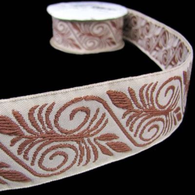 1 Pcs 1 1/2"W Woven Belt Jacquard Ribbon Beige Brown Color 5 Yards, Ribbon for Gift Wrapping | #AA120RK