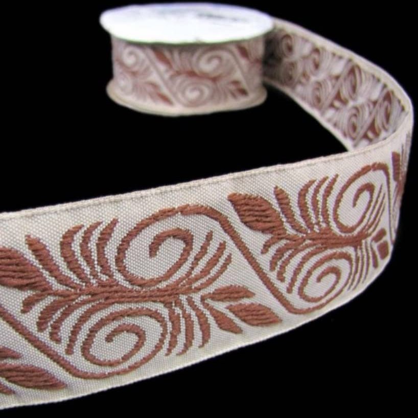1 Pcs 1 1/2"W Woven Belt Jacquard Ribbon Beige Brown Color 5 Yards, Ribbon for Gift Wrapping | #AA120RK