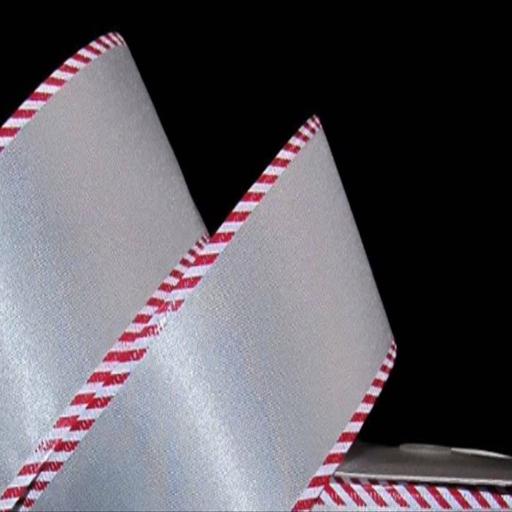 1 Pcs 2 1/2"W Striped Edge White Wired Ribbon Peppermint Candy Cane 5 Yards, Ribbon for Gift Wrapping | #AA120RK