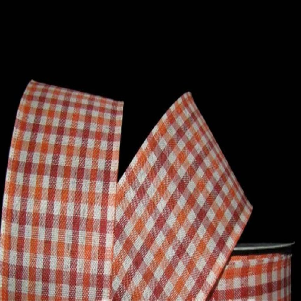 1 Pcs 2 1/2"W Gingham Wired Ribbon Orange Red Ivory Color 10 Yards, Ribbon for Gift Wrapping | #AA120RK