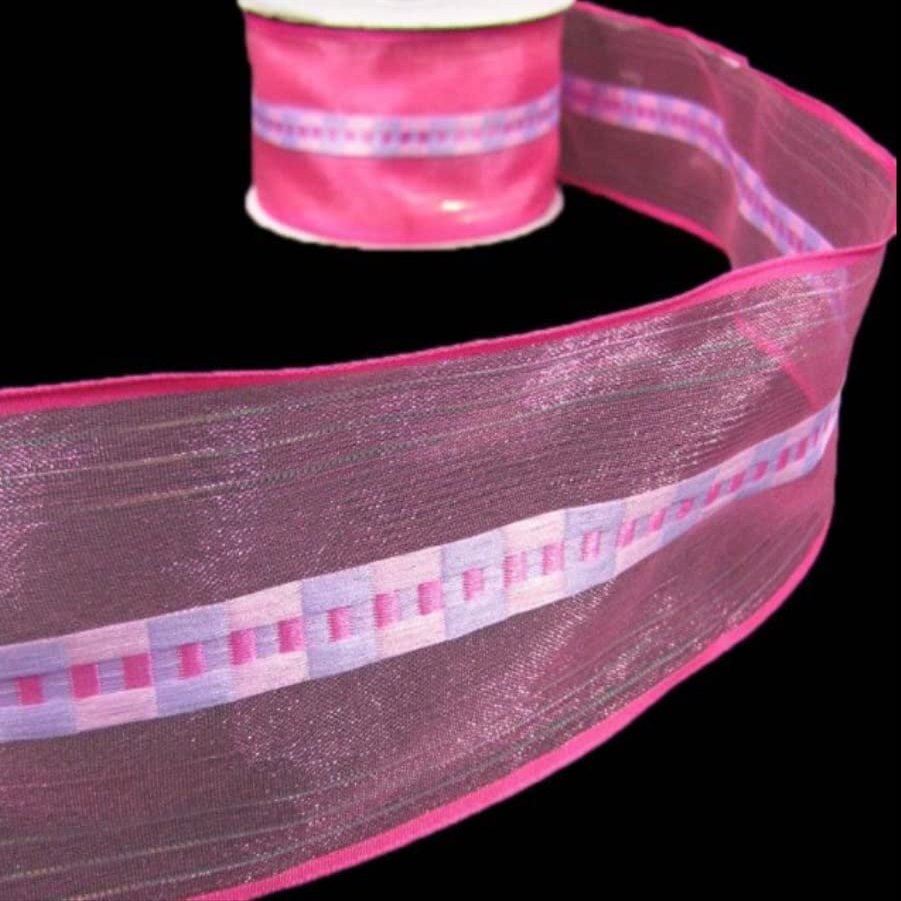 1 Pcs 2 1/2"W Pink Woven Wired Ribbon Sheer Iridescent Striped Purple Color 10 Yards, Ribbon for Gift Wrapping | #AA120RK