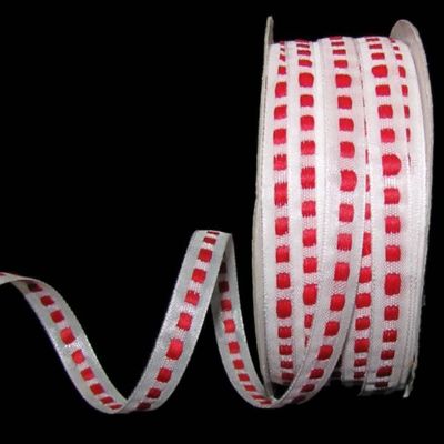1 Pcs 3/8"W Woven Stitch Ribbon White Red Color 5 Yards, Ribbon for Gift Wrapping | #AA120RK